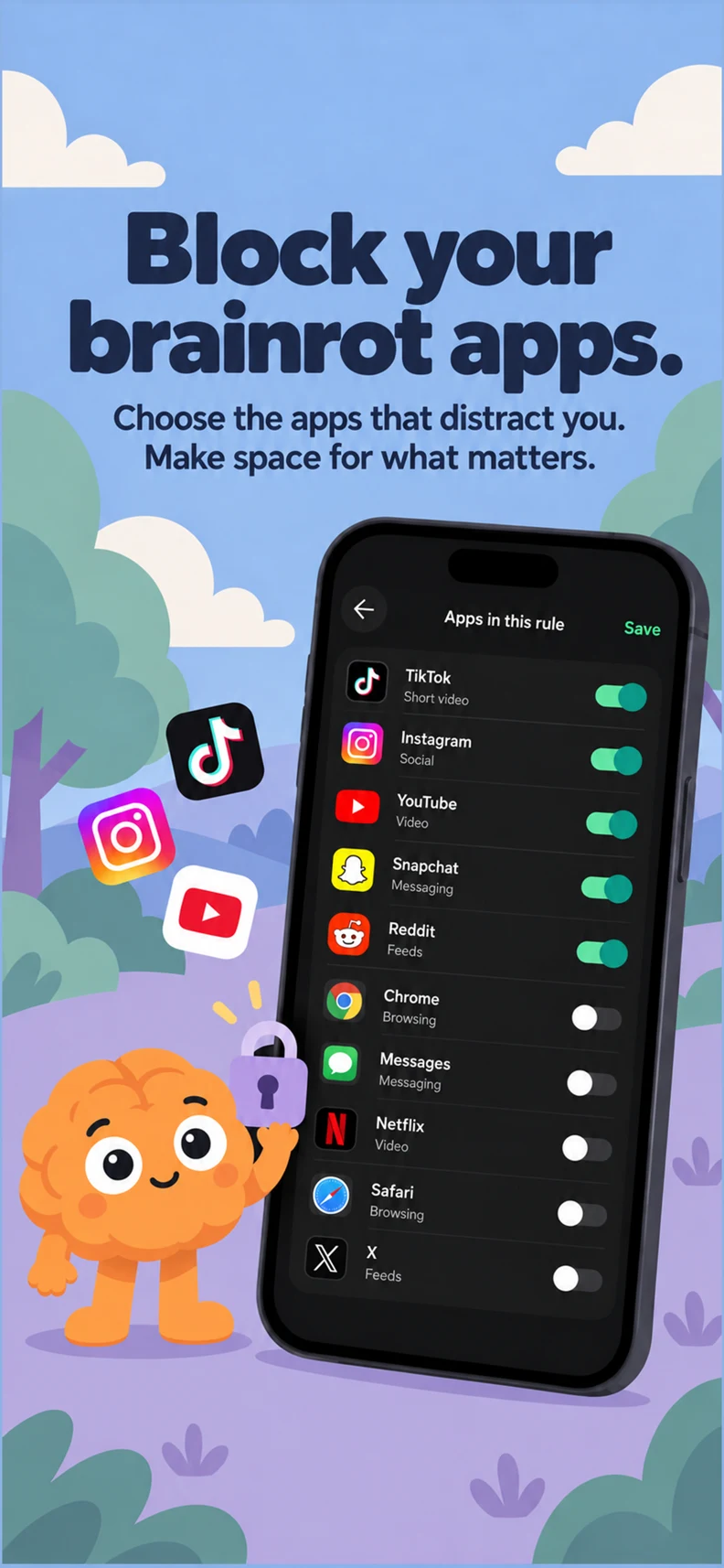 Choose distracting apps to block with Unfry